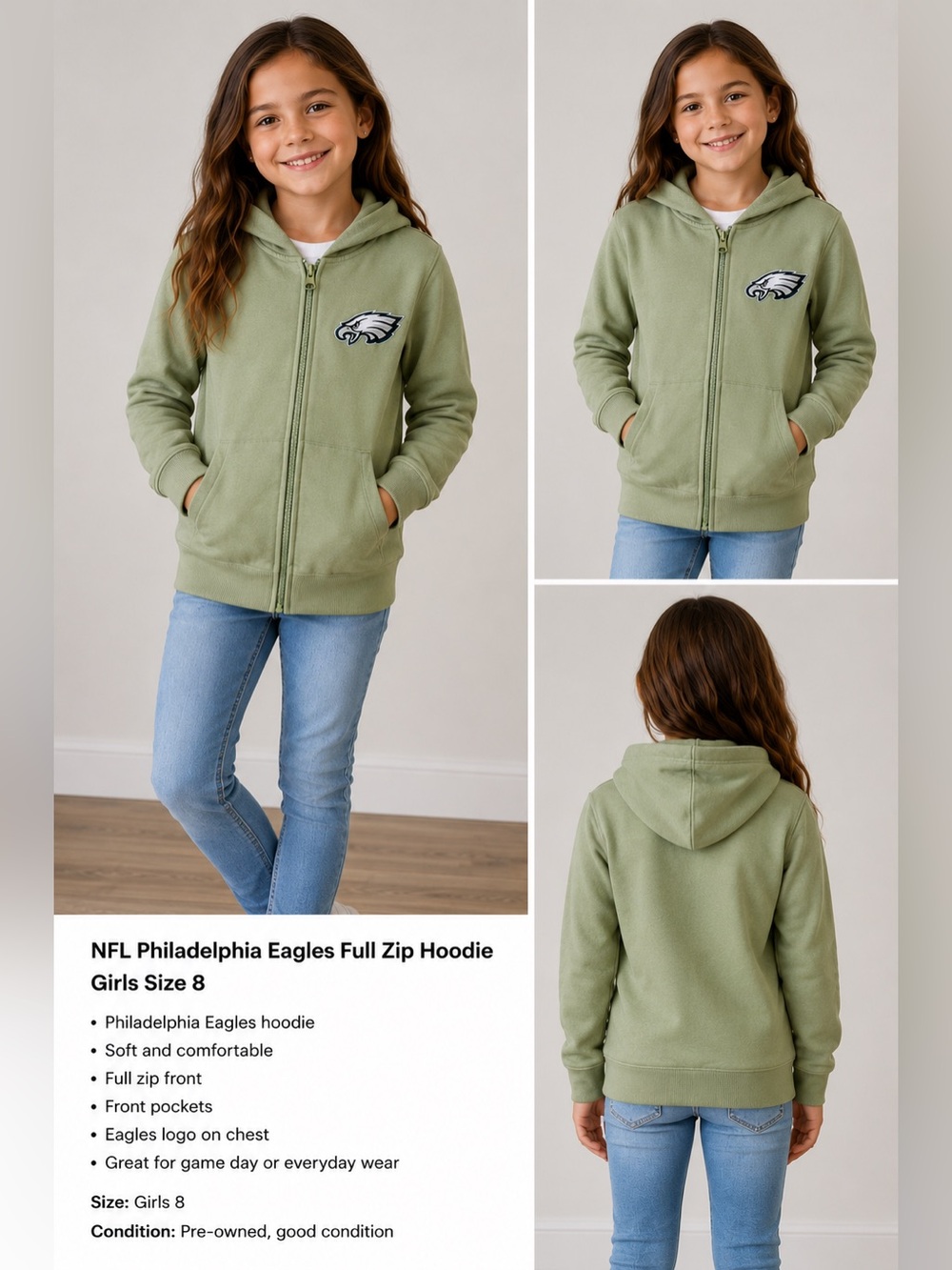 "One-of-a-Kind Vintage Upcycled Eagles Zip Up Sweatshirt”
